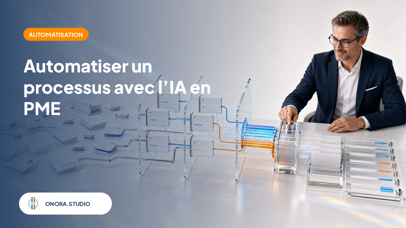 Un processus métier désordonné devient un flux structuré assisté par l’IA, avec une validation humaine avant la sortie.