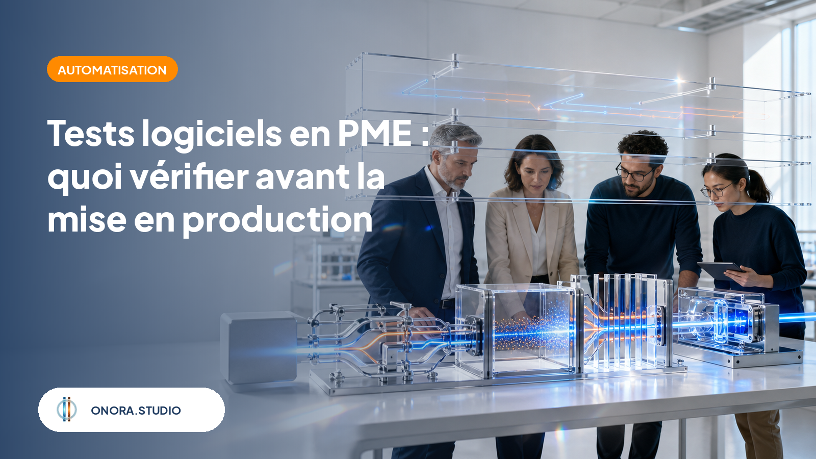 Une équipe de PME observe un composant logiciel traverser quatre postes de contrôle physiques avant sa mise en service.